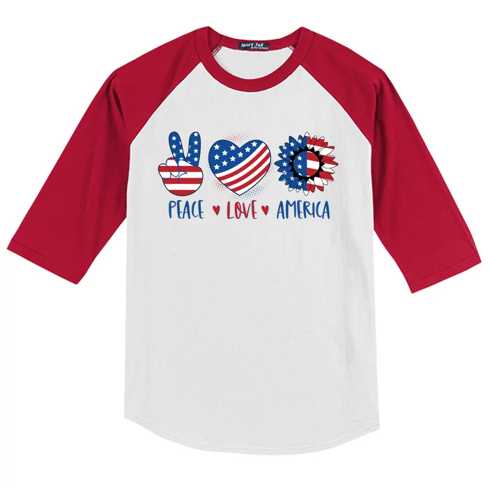 Fourth Of July Peace Love America Kids Colorblock Raglan Jersey