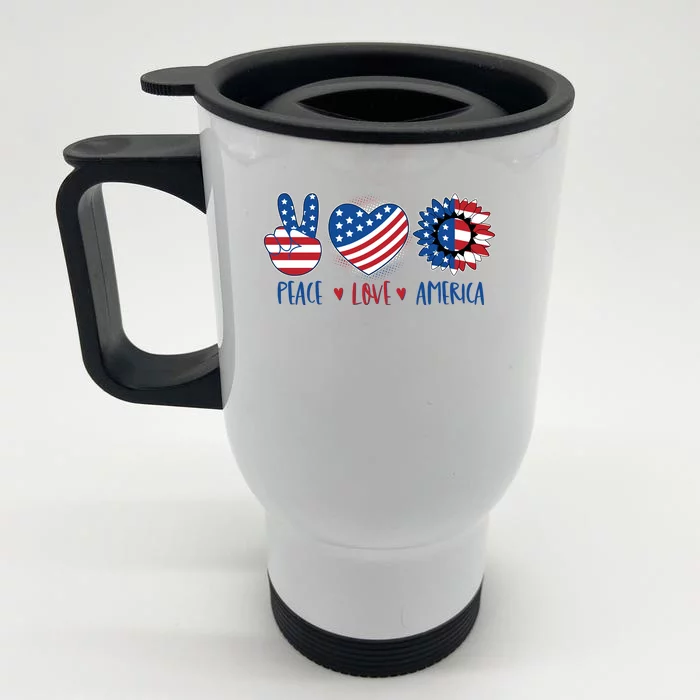 Fourth Of July Peace Love America Front & Back Stainless Steel Travel Mug