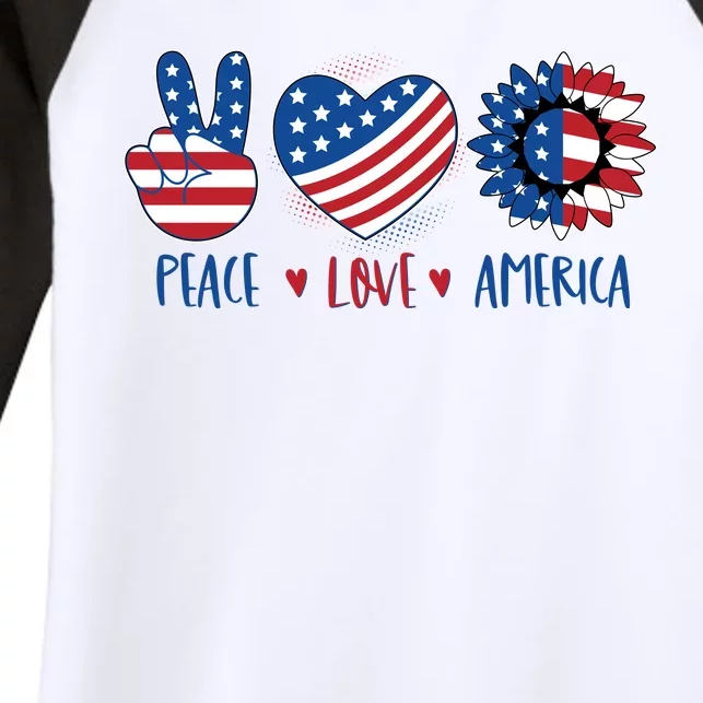 Fourth Of July Peace Love America Women's Tri-Blend 3/4-Sleeve Raglan Shirt