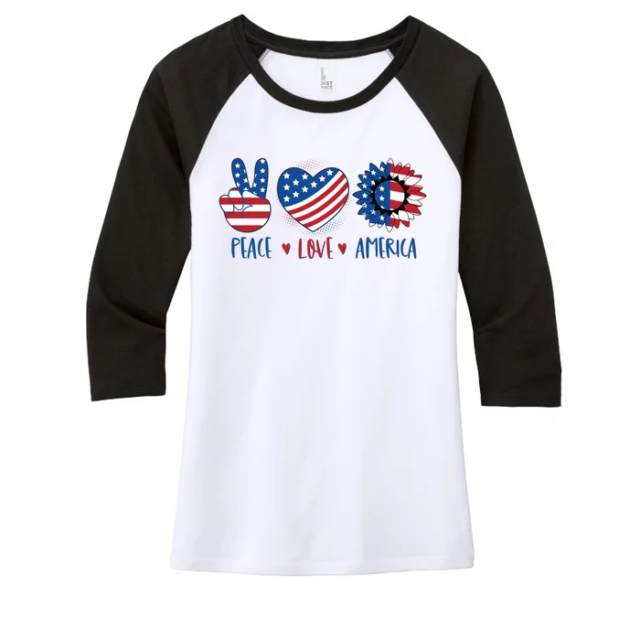 Fourth Of July Peace Love America Women's Tri-Blend 3/4-Sleeve Raglan Shirt