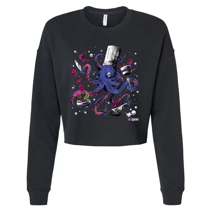 Funny Octopus Kitchen Chef Humor Cropped Pullover Crew