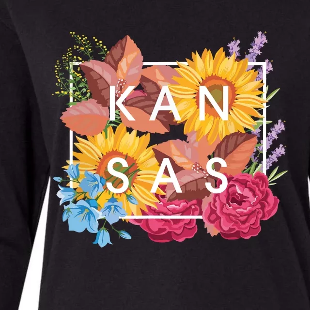 Flowers Of Kansas Word Art Kansan State Pride Womens Cotton Relaxed Long Sleeve T-Shirt