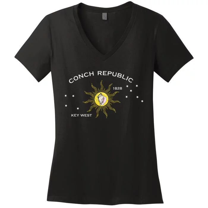 Flag Of Key West Florida Conch Republic Women's V-Neck T-Shirt