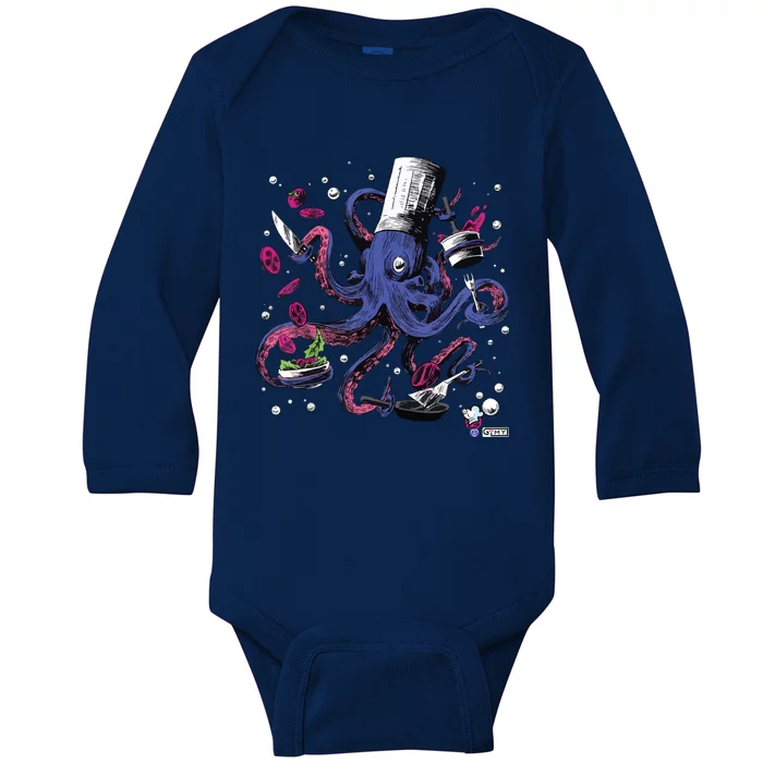 Funny Octopus Kitchen Chef Humor Baby Long Sleeve Bodysuit