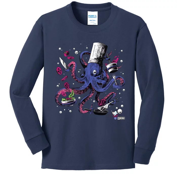 Funny Octopus Kitchen Chef Humor Kids Long Sleeve Shirt