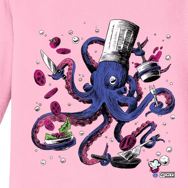 Funny Octopus Kitchen Chef Humor Baby Long Sleeve Bodysuit