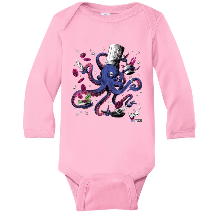 Funny Octopus Kitchen Chef Humor Baby Long Sleeve Bodysuit