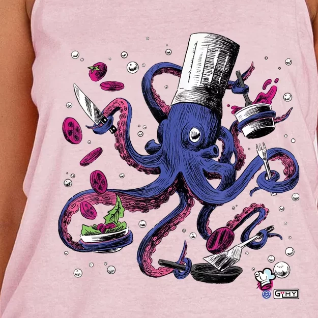 Funny Octopus Kitchen Chef Humor Women's Knotted Racerback Tank