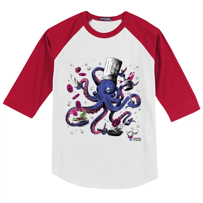 Funny Octopus Kitchen Chef Humor Kids Colorblock Raglan Jersey