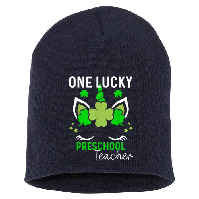 Funny One Lucky Preschool Teacher St. Patricks Day Irish Short Acrylic Beanie