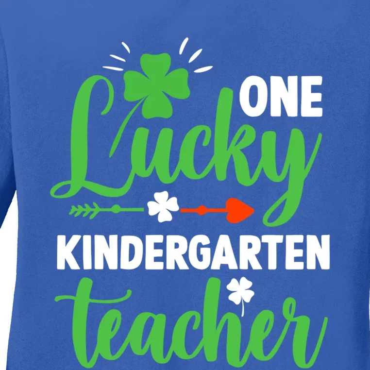 Funny One Lucky Kindergarten Teacher St Patricks Day Great Gift Ladies Long Sleeve Shirt