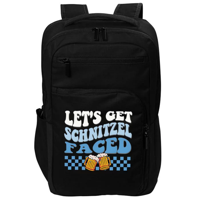 Funny Oktoberfest Lets Get Schnitzel Faced Beer Drinking Team Impact Tech Backpack