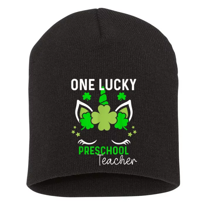 Funny One Lucky Preschool Teacher St. Patricks Day Irish Short Acrylic Beanie