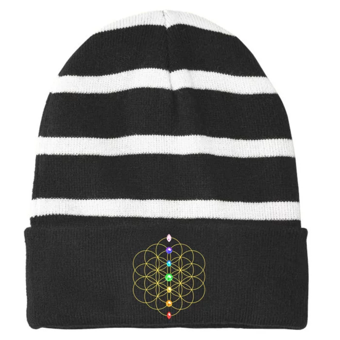 Flower Of Life 7 Chakras Sacred Geometry Yoga Meditation Hoodie Striped Beanie with Solid Band