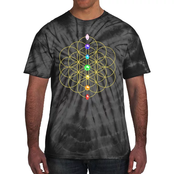 Flower Of Life 7 Chakras Sacred Geometry Yoga Meditation Hoodie Tie-Dye T-Shirt