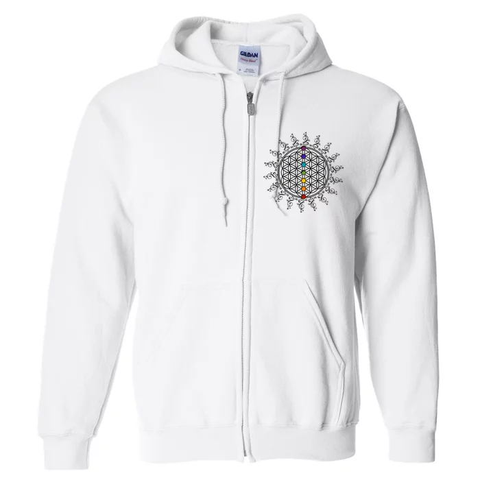 Flower Of Life Sacred Geometry Yoga Chakras Meditation Full Zip Hoodie