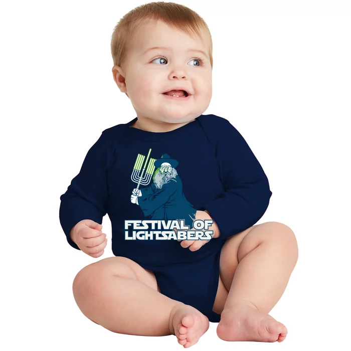 Festival Of Lightsabers Jewish Star Baby Long Sleeve Bodysuit