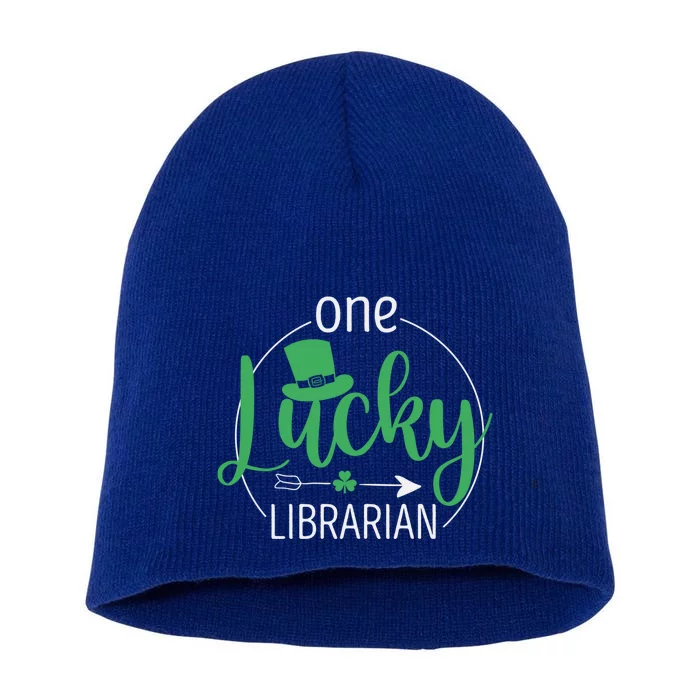 Funny One Lucky Librarian Shamrock St Patrick's Day Reading Gift Short Acrylic Beanie