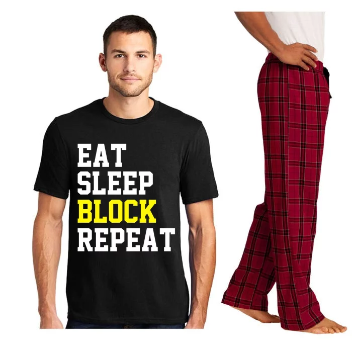 football offensive lineman funny Eat sleep Block repeat Premium Pajama Set