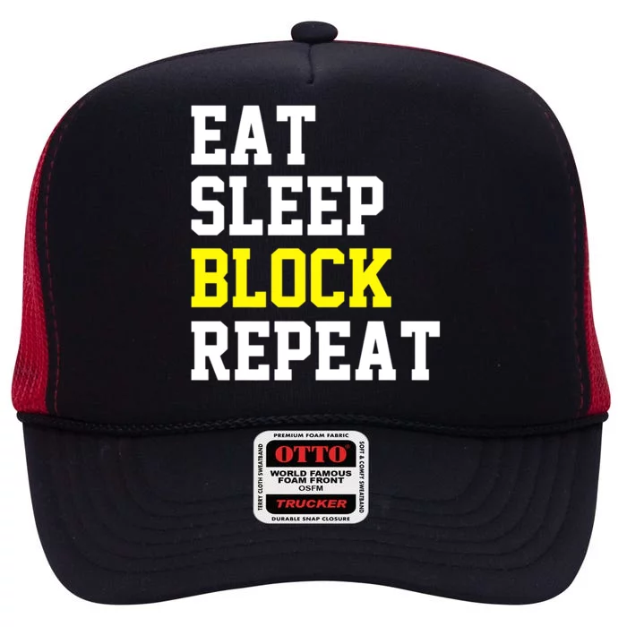 football offensive lineman funny Eat sleep Block repeat Premium High Crown Mesh Trucker Hat