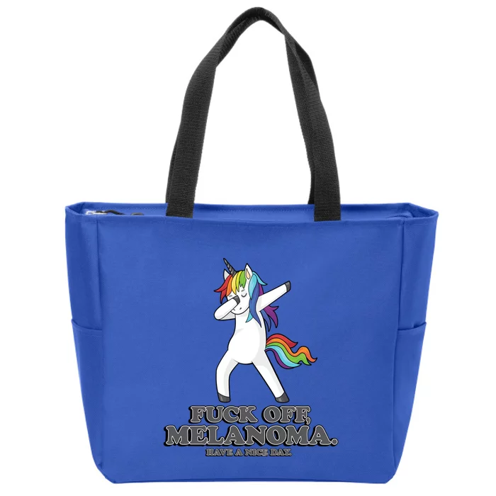 Fuck Off Melanoma Funny Cancer Survivor Quote Unicorn Meaningful Gift Zip Tote Bag