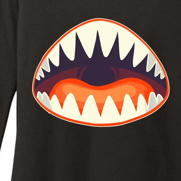 Funny Open Mouth Shark Attack Womens CVC Long Sleeve Shirt