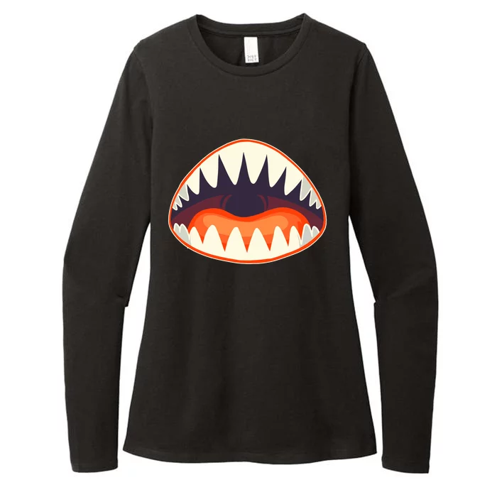 Funny Open Mouth Shark Attack Womens CVC Long Sleeve Shirt