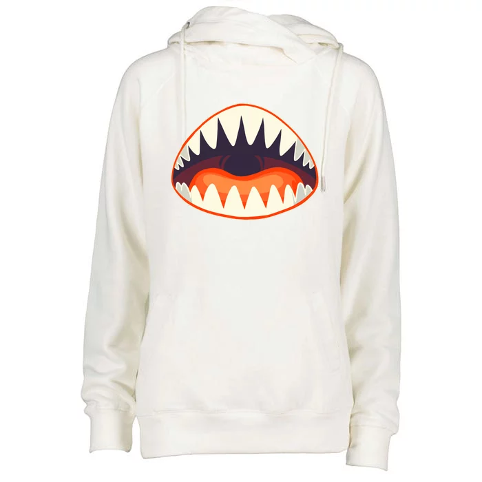 Funny Open Mouth Shark Attack Womens Funnel Neck Pullover Hood