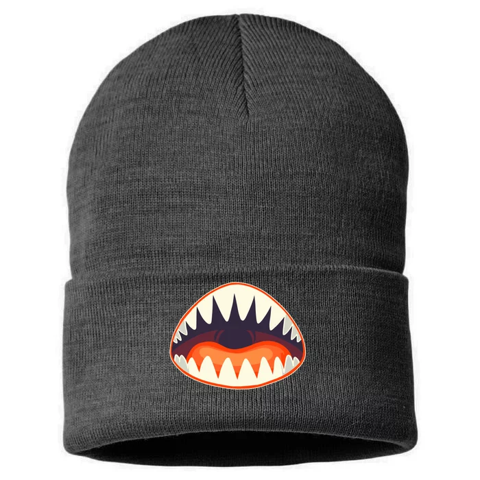 Funny Open Mouth Shark Attack Sustainable Knit Beanie