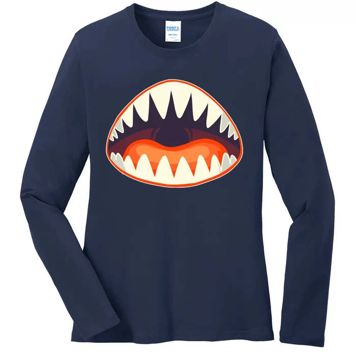 Funny Open Mouth Shark Attack Ladies Long Sleeve Shirt