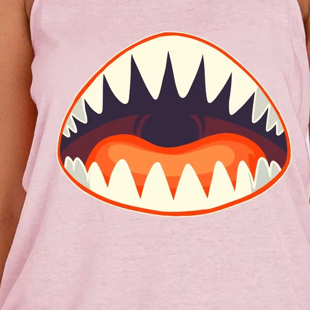 Funny Open Mouth Shark Attack Women's Knotted Racerback Tank