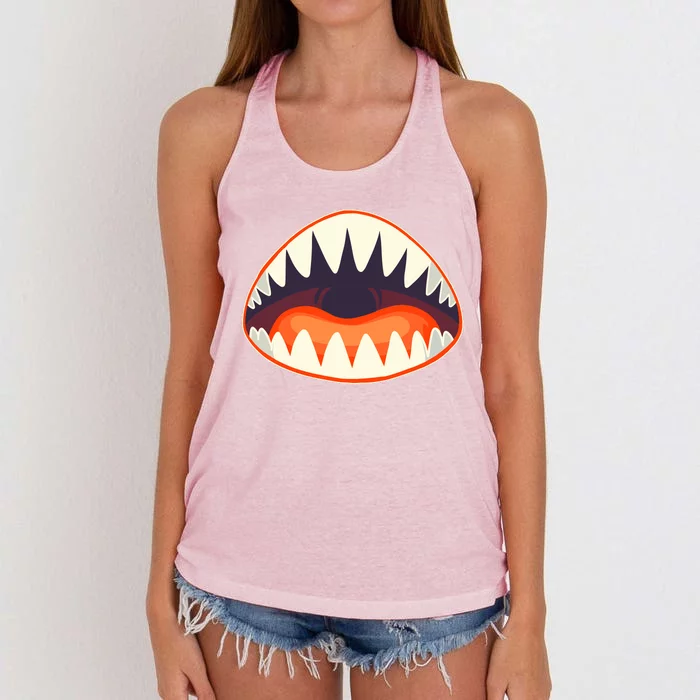 Funny Open Mouth Shark Attack Women's Knotted Racerback Tank