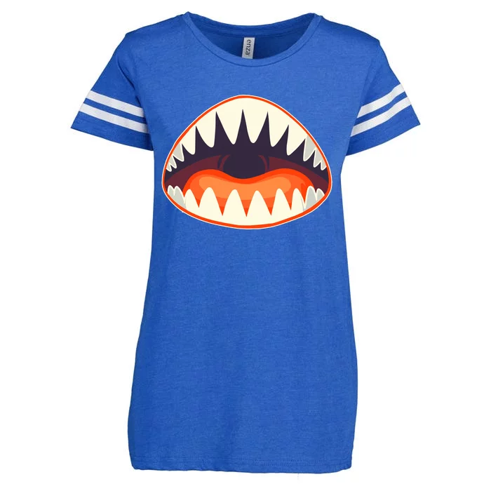 Funny Open Mouth Shark Attack Enza Ladies Jersey Football T-Shirt