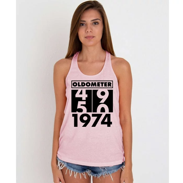 Funny Oldometer Made In 1974 50th Birthday Women's Knotted Racerback Tank