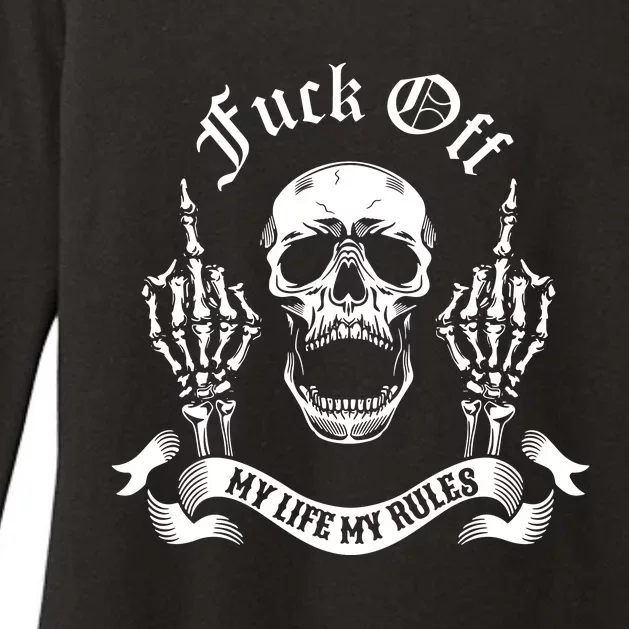 Fuck Off My Life Rules Skull Finger Womens CVC Long Sleeve Shirt