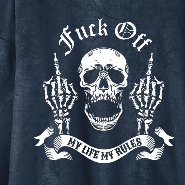 Fuck Off My Life Rules Skull Finger Hooded Wearable Blanket