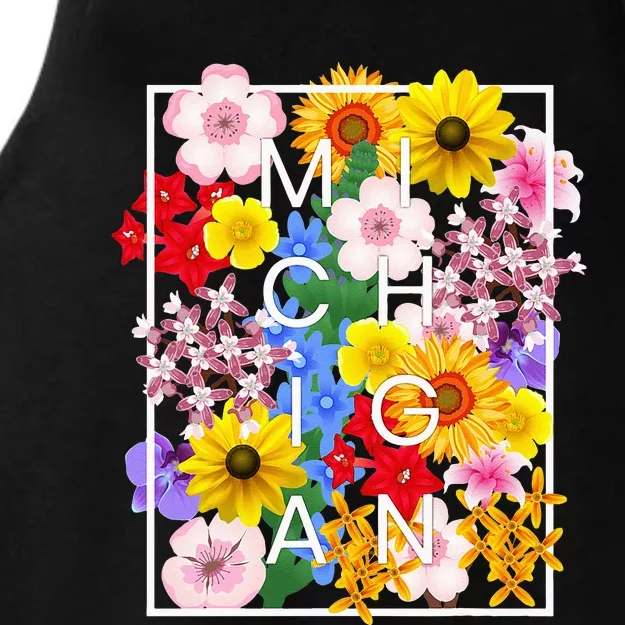 Flowers Of Michigan Word Art Michigander Pride Ladies Tri-Blend Wicking Tank