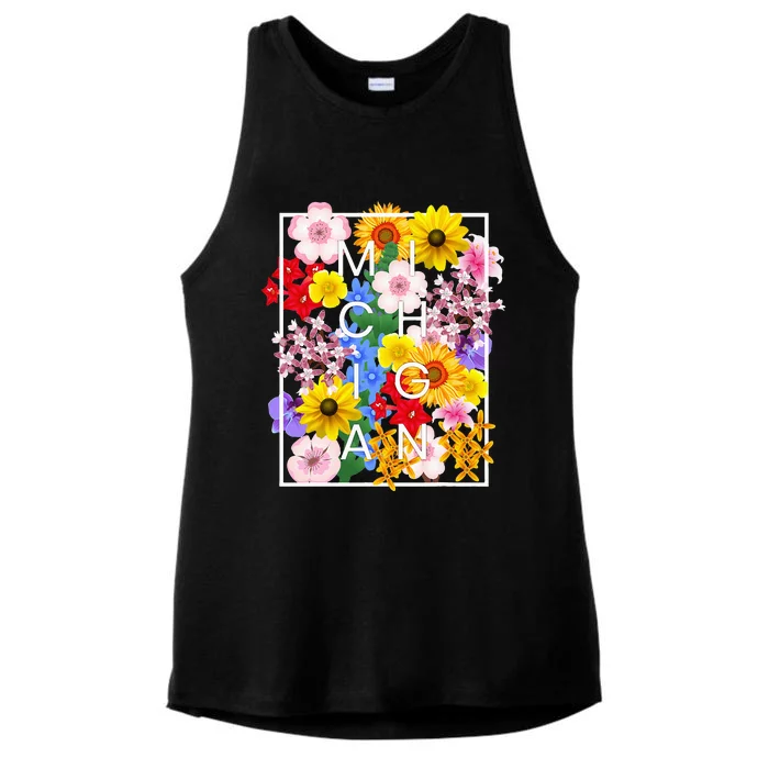 Flowers Of Michigan Word Art Michigander Pride Ladies Tri-Blend Wicking Tank