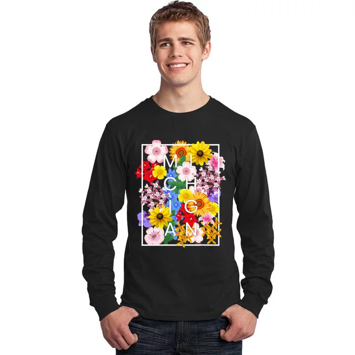 Flowers Of Michigan Word Art Michigander Pride Tall Long Sleeve T-Shirt