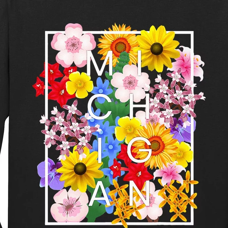 Flowers Of Michigan Word Art Michigander Pride Tall Long Sleeve T-Shirt