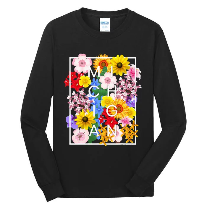 Flowers Of Michigan Word Art Michigander Pride Tall Long Sleeve T-Shirt