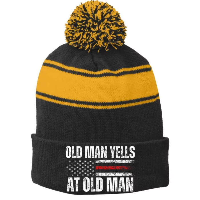 Funny Old Man Yells At Old Man Biden Trump Debates 2024 Stripe Pom Pom Beanie