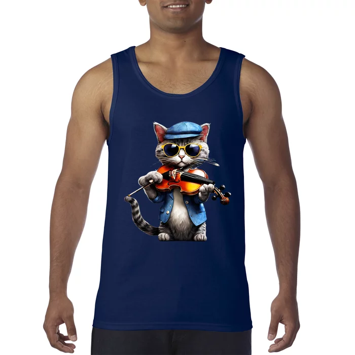 Funny Orchestra Musician Violinist Cat Playing Violin Gift Tank Top