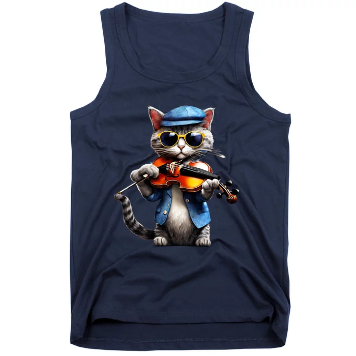 Funny Orchestra Musician Violinist Cat Playing Violin Gift Tank Top