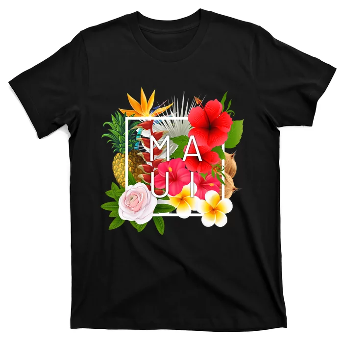 Flowers Of Maui Word Art Hawaiian Island Hawaii Strong T-Shirt