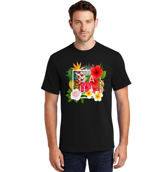 Flowers Of Maui Word Art Hawaiian Island Hawaii Strong Tall T-Shirt