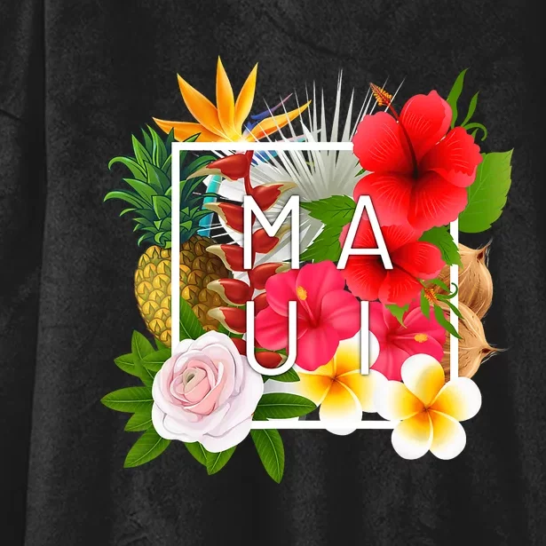 Flowers Of Maui Word Art Hawaiian Island Hawaii Strong Hooded Wearable Blanket