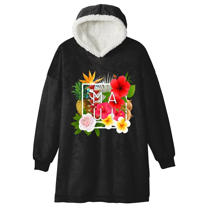 Flowers Of Maui Word Art Hawaiian Island Hawaii Strong Hooded Wearable Blanket