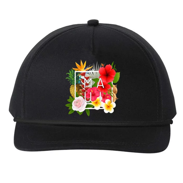 Flowers Of Maui Word Art Hawaiian Island Hawaii Strong Snapback Five-Panel Rope Hat