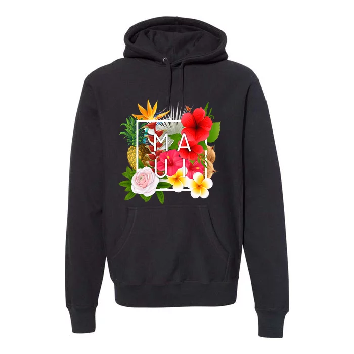 Flowers Of Maui Word Art Hawaiian Island Hawaii Strong Premium Hoodie